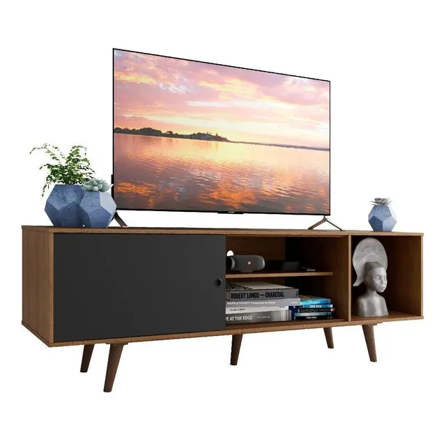 Mueble Mesa Para Tv Rack Madesa Dubai Hasta 65" Color Marrón/Negro