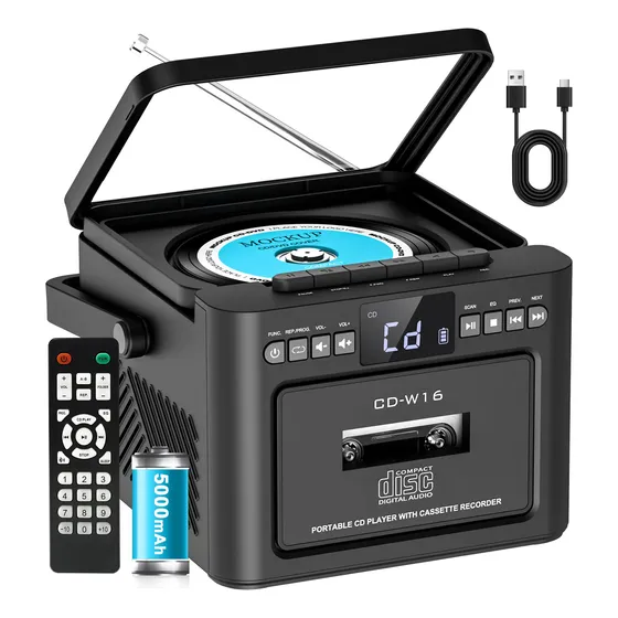 Reproductor De Cd Boombox Greadio Recargable Con Cassette Bl