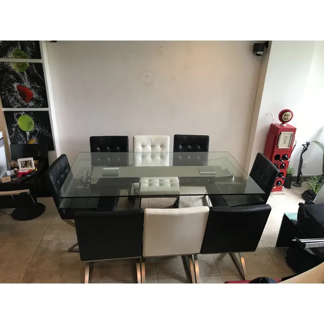 Mesa De Comedor De Vidrio Templado Y Acero Inoxidable
