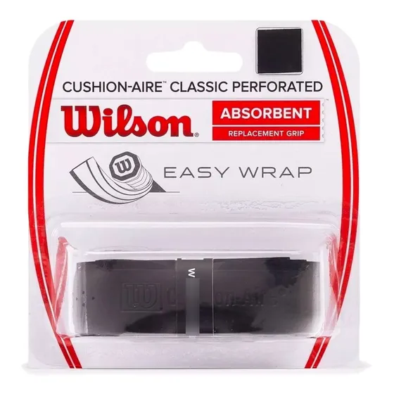 Grip Base Wilson CUSHION-AIRE CLASSIC PERFORATED Color Negro Perforado Para Mango De Raquetas De Tenis Y Paletas De Padel Super Adherente Secado Más Rápido y Mejor Absorción de la Humedad