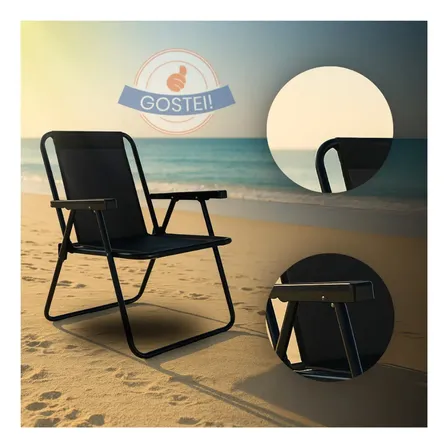 Cadeira De Praia Aço Pintado Dobrável Até 110kg Cor Preto Oferta Gostei!