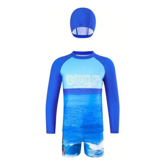 Traje De Baño Niño Combinado Con Camiseta Manga Larga