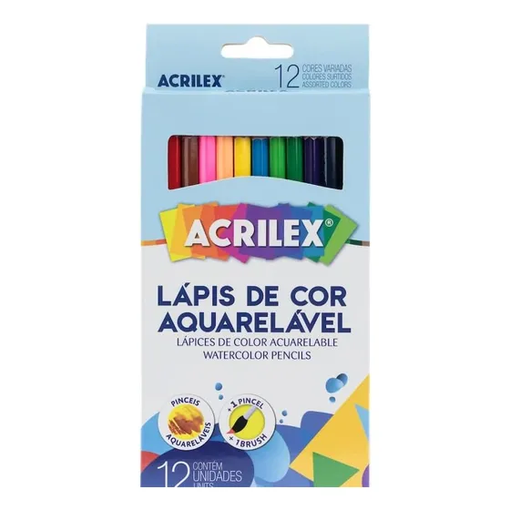 Lápis De Cor Aquarelável 12 Cores + Pincel Acrilex