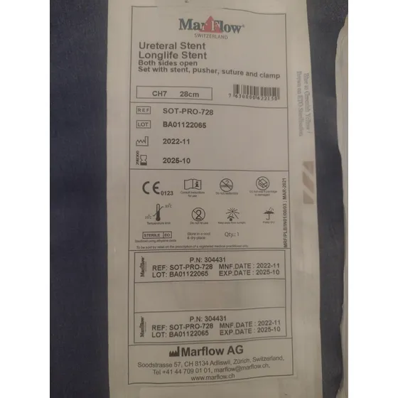 Cateter Uretral Larga Duración Doble J 7fr 28 Cm