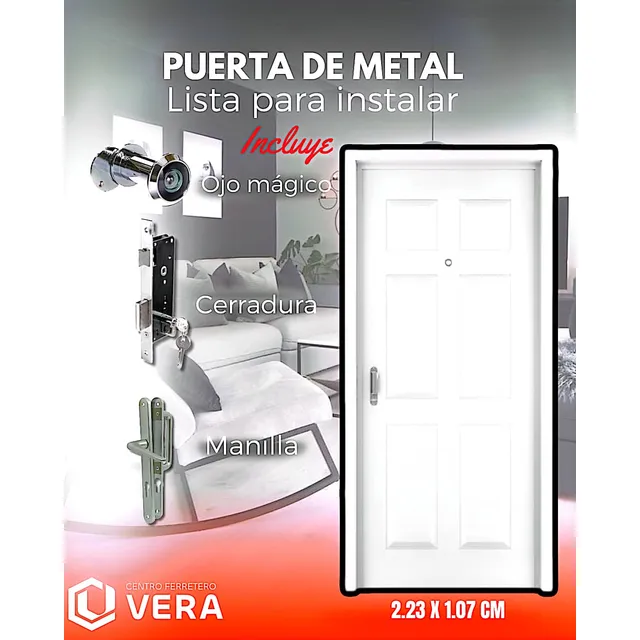 Puerta De Metal Blanca 223 X 107 Cm De 60kg