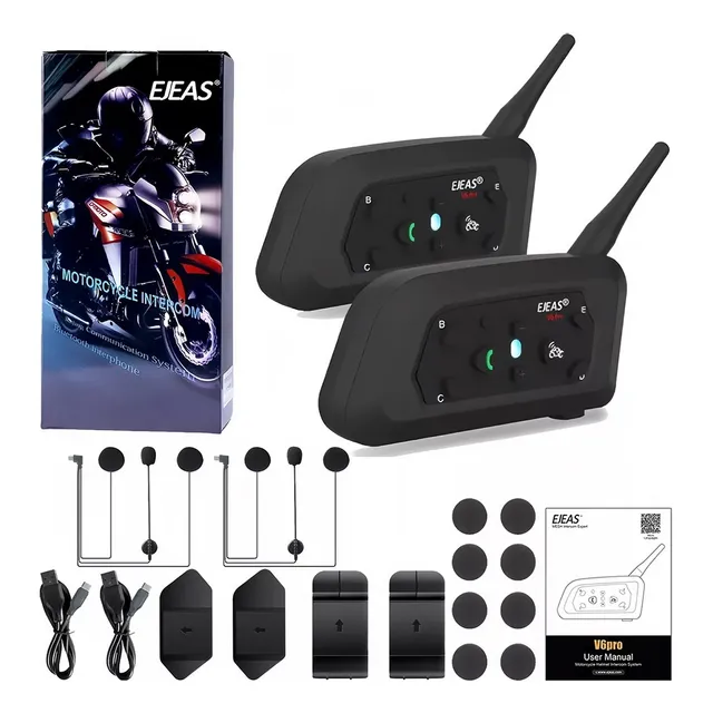 Ejeas V6 Pro+ de 2 intercomunicadores negros IP67