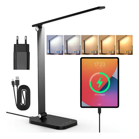 Luminária de Mesa LED Dobrável com Sensor de Toque, 3 Níveis de Brilho e Proteção Ocular