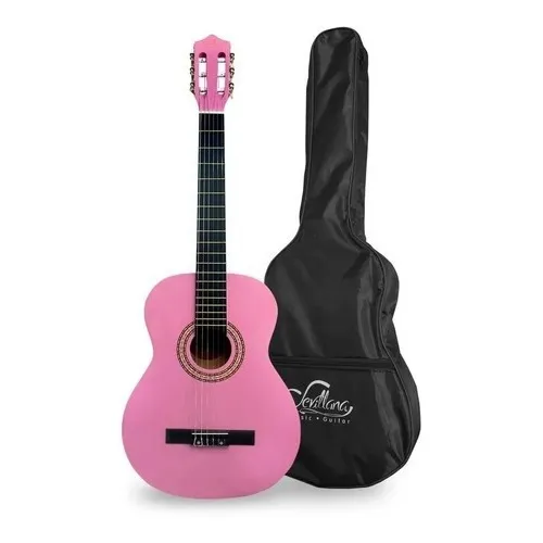 Guitarra Sevillana Rosada 30 Pulgadas Para Niños Con Funda Color Rosa