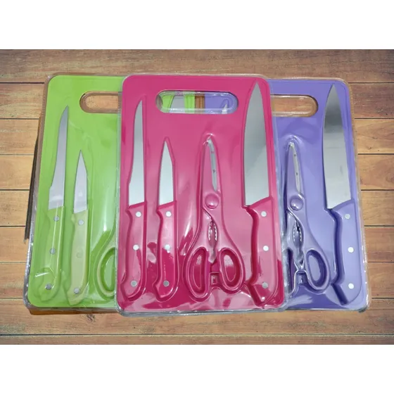 Set O Juego De Cuchillos De 5 Piezas Incluye Tabla De Picar