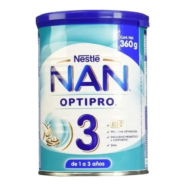 Leche de fórmula en polvo sin TACC Nestlé Nan Optimal pro 3 en lata de 1 de 360g - 1 a 3 años