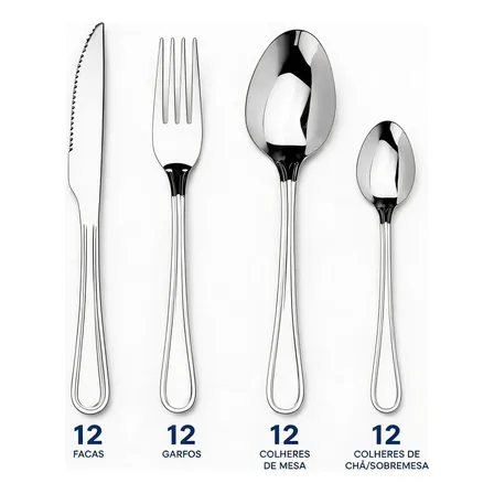 Faqueiro Aço Inox 48 Peças Jantar E Sobremesa