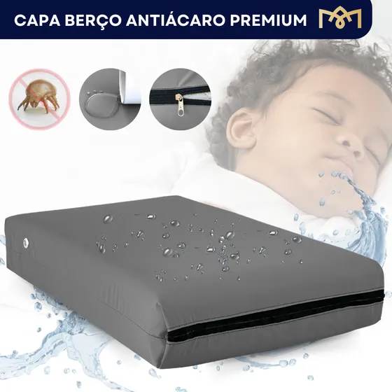Capa De Colchão Impermeável Hospitalar Antiácaro E Anti Mofo Berço E Mini Cama Grafite