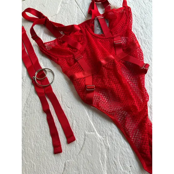 Bodysuit De Malla Lencería (incluye Collar)