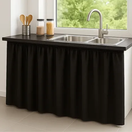 Cortina De Pia Cozinha Balcão Tecido Poliester 1,38x0,80cm Preto