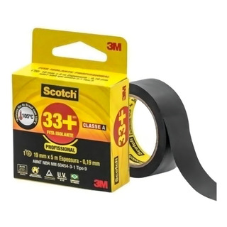 Fita Isolante 19mm X 5mts 0.19mm 750v 105g Pt 33+ Cor Preto Liso Fita Isolante 19mm X 5mts 0.19mm 750v 105g Pt 33+ Cor Preto Liso