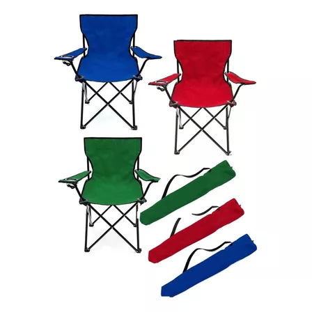 Silla Plegable Camping Playa Piscina Pesca Con Porta Vasos Color Azul