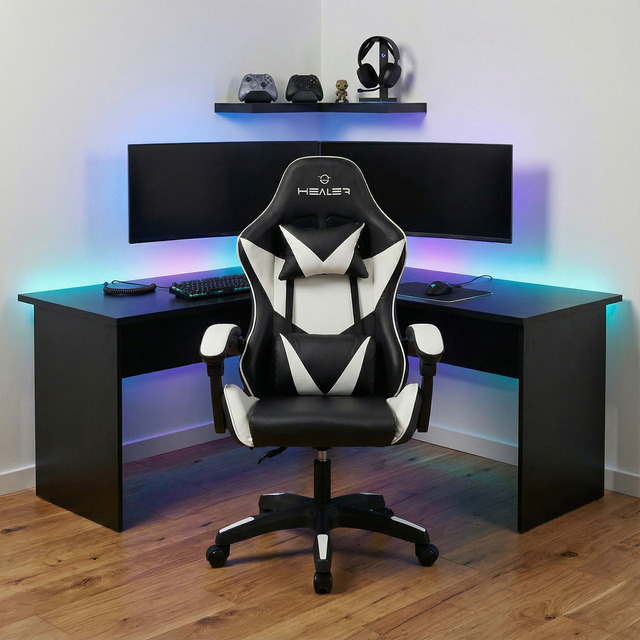 Cadeira Gamer Lancer Preta E Branca Healer Preto/branco Couro Sintético