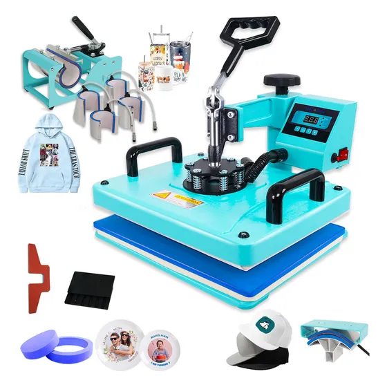 Maquina De Estampar Camisa Combo 10 Em 1 Prensa Térmica Sublimação Plana Prato Canecas 29x38cm 127V