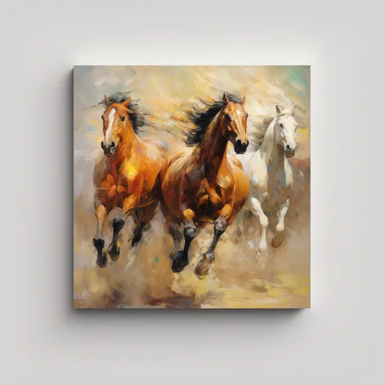 40x40cm Cuadro Minimalista De Caballos En Movimiento Flores