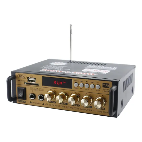 Mini Amplificador Receiver Usb Bluetooth Rádio Fm Karaoke Cor Preto Potência De Saída Rms 30 W 220v