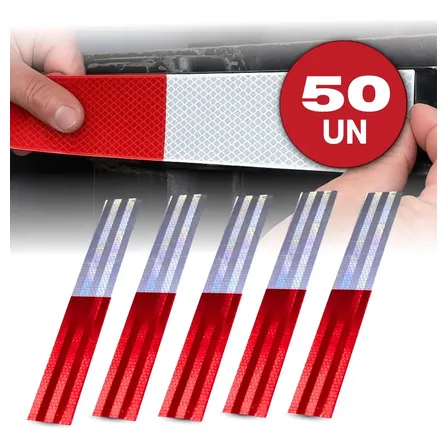 Kit Faixa Refletiva Plástico Caminhão Lateral Vermelha Branca 50un