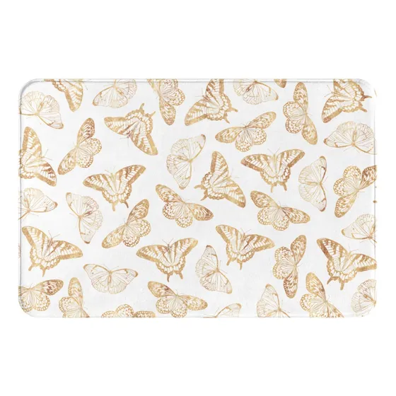 Tapete Baño Mariposa Purpurina Dorada Antideslizante Lavable