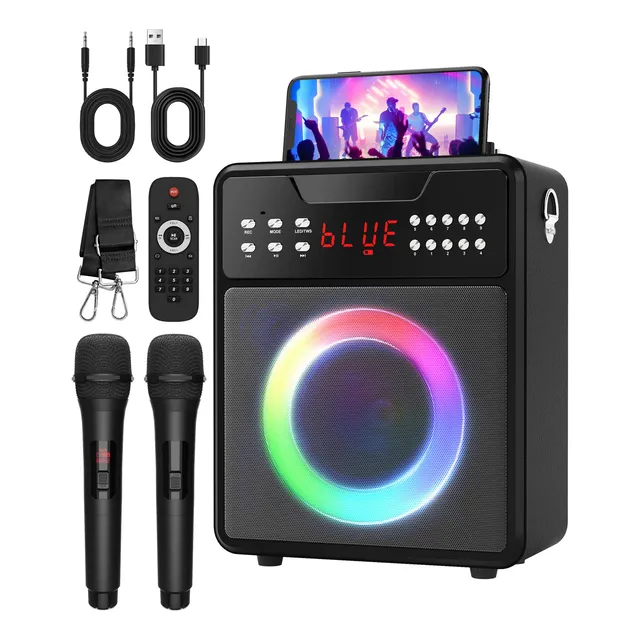 Máquina De Karaoke Portátil Con Altavoces Y 2 Micrófonos