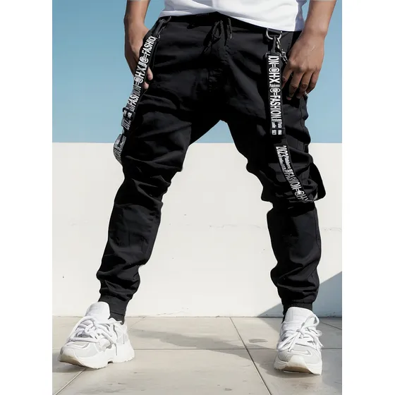 Calça Jogger Preta Unissex Corrente E Suspensório Inclusos
