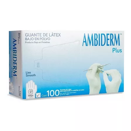 Guantes descartables Ambiderm Plus color blanco talle L de látex con polvo x 100 unidades