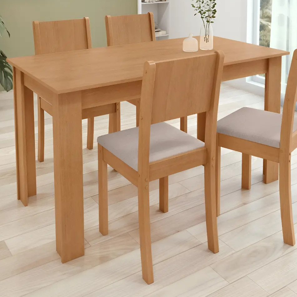 Conjunto Sala De Jantar Com 4 Cadeiras Grupo Lopas Easy Line Cor Amêndoa