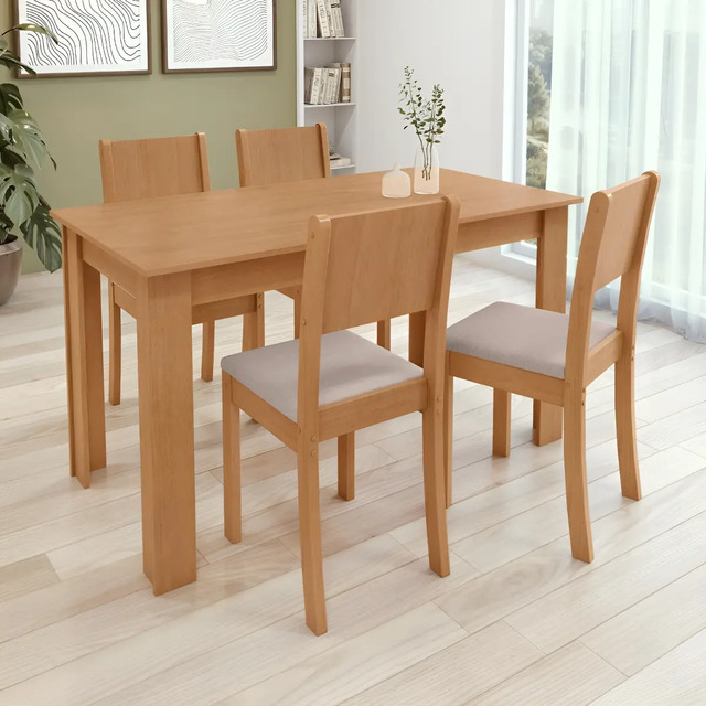 Conjunto Sala De Jantar Com 4 Cadeiras Grupo Lopas Easy Line Cor Amêndoa Amendoa Clean Lis...