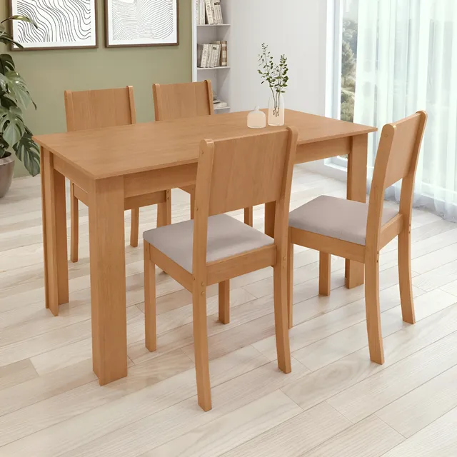 Conjunto Sala De Jantar Com 4 Cadeiras Grupo Lopas Easy Line Cor Amêndoa