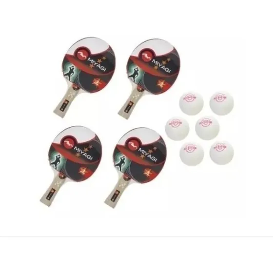 Promoción 4 Raquetas Tenis De Mesa Miyagi 3 Stars + Bolas