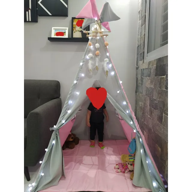 Tepee, Tipi, Carpa, Para Niña, Rosado Con Gris, 7 Pza, Usado