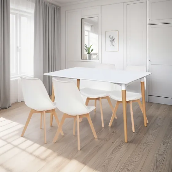 Mesa Eames Madera Laqueada 140x80 + 4 Sillas Tulip Eames