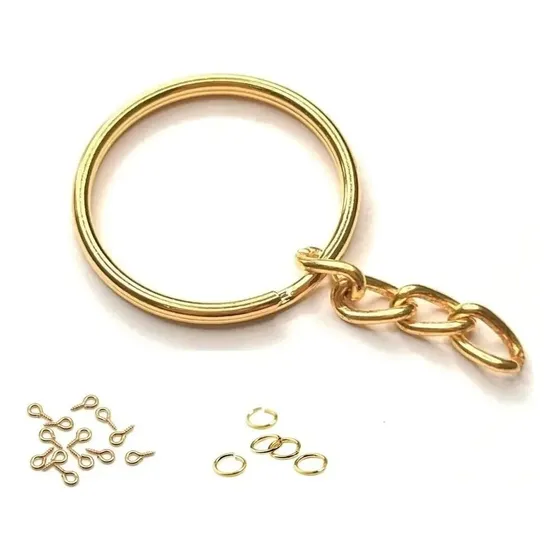 50 Pçs Argolas Para Chaveiro+50pcs Mini Pitao+50pcs Elo
