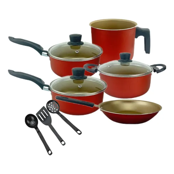 Conjunto De Panelas 8 Pçs Teflon Tampas De Vidro Promoção
