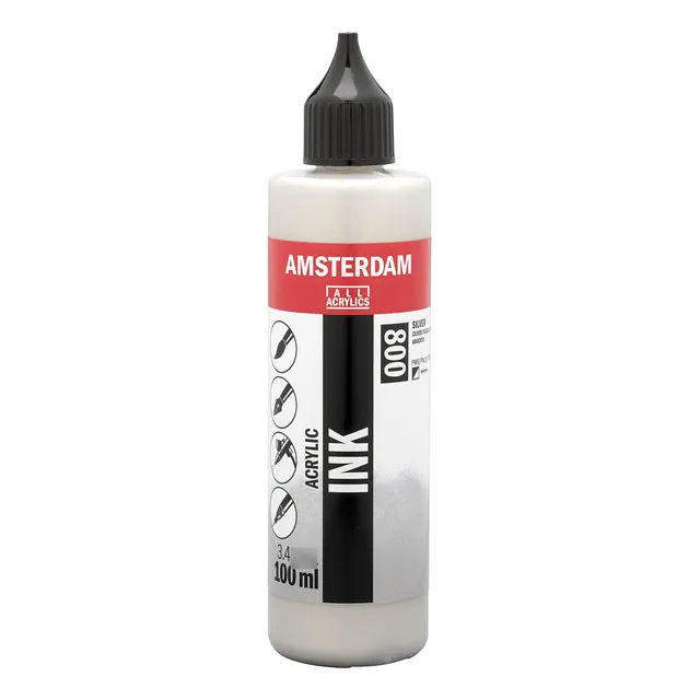Botella De Tinta Acrílico 100 Ml Plata Amsterdam