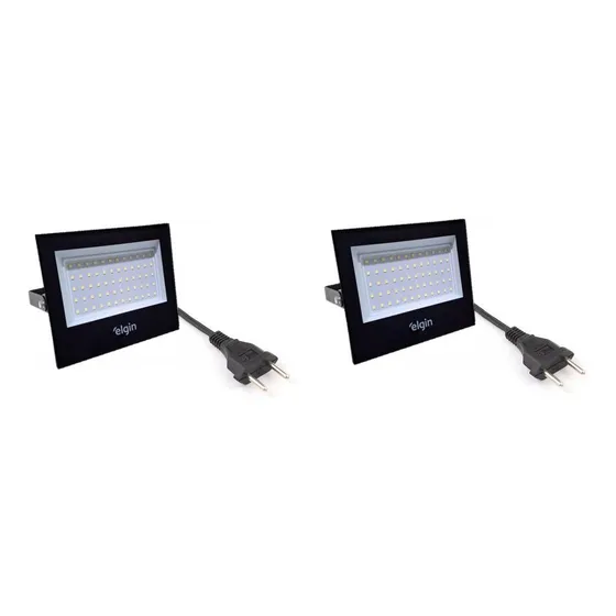 2x Refletores Elgin 100w Luz Branco Frio C/ Tomada 127v/220v