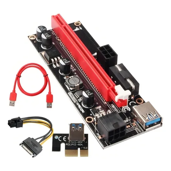 Placa Pci-e Express Riser Ver009s Usb 3.0 Extensor Ethereum Cor Vermelho