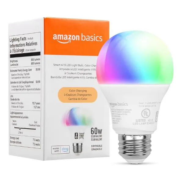 Amazon Basics Smart A19 Led Color Blanco Foco Multicolor