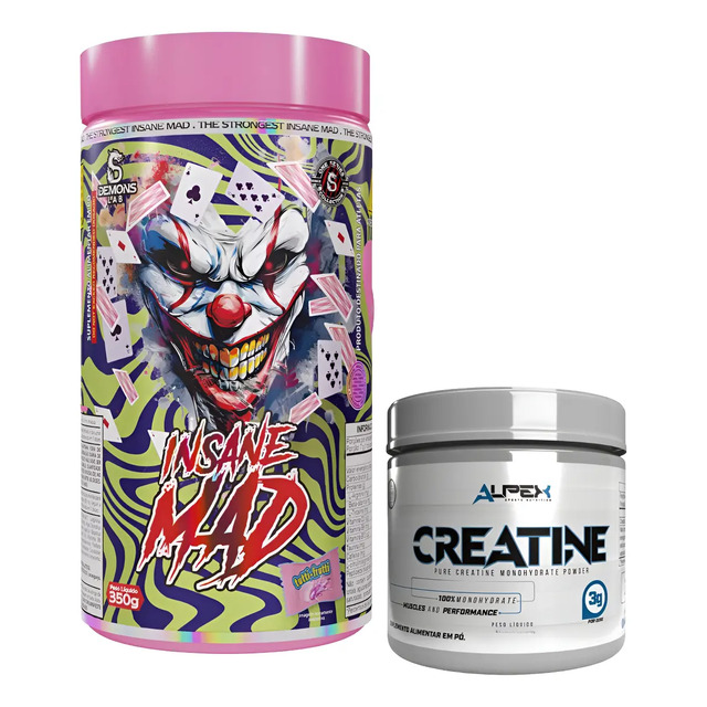 Kit Pré Treino Insane Mad 350g Demons Lab + Creatina 150g Alpex Tutti Frutti