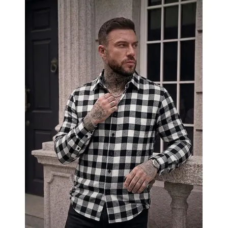 Camisa Masculina Flanelada Xadrez Manga Longa Gola Italiana Branca Xadrez M