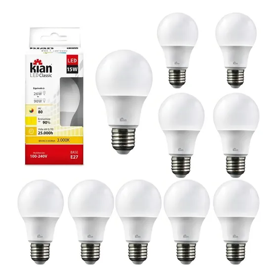 Kit 10 Lâmpadas Led 15w E27 Branco Quente E Branco Frio Kian Cor da luz Branco-quente