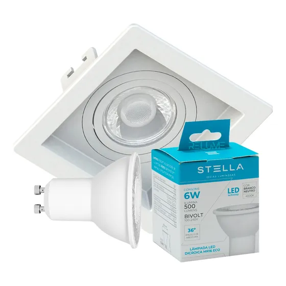 Spot Embutir Recuado Gu10 Save Energy C/ Lâmpada 6w Stella