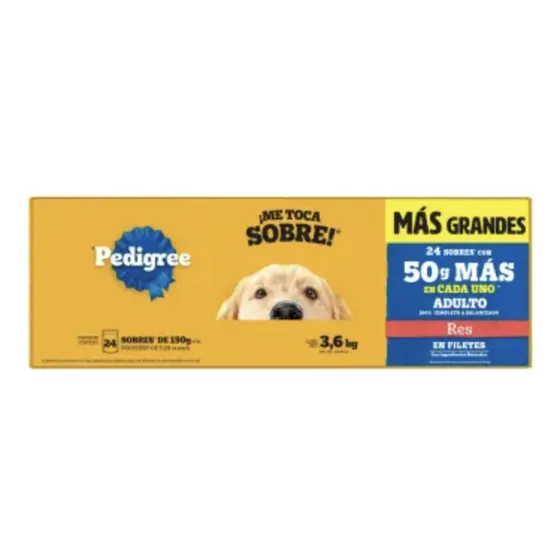 Alimento húmedo perro Pedigree sabor res en filetes 24 sobres de 150g