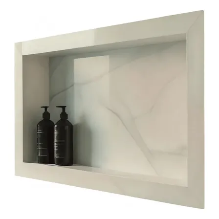 Nicho Para Banheiro Em Porcelanato Porta Shampoo 40x60 Cm Prateado