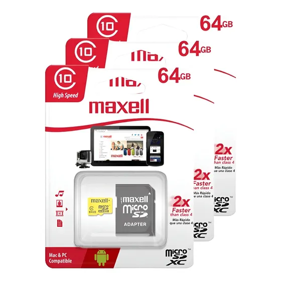 Pack 3 Tarjeta De Memoria Micro Sd Maxell 64gb Clase 10