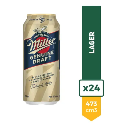 Cerveza Miller Genuine Draft Lata 473ml Pack X24