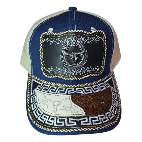 Cachucha Vaquera Bordada Gorra Cowboy Azul Único